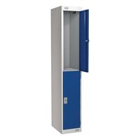 Coloured door lockers with standard top, 2 blue doors, 300 x 450mm