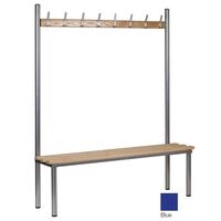 Club solo changing room bench, blue 3000mm wide x 400mm deep with 14 hooks