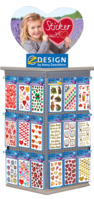 Sticker Thekensäule, 36 Designs a 10 Pack auf Thekendrehsäule, diverse Materialien, Herzen, Tiere, Sprüche etc., farbig sortiert