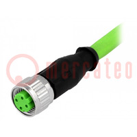 Plug; M12; PIN: 4; female; D code-Ethernet; 1m; Type: with lead