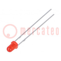 LED; 3mm; red; 40mcd; 40°; Front: convex; 1.7÷2.5V; No.of term: 2