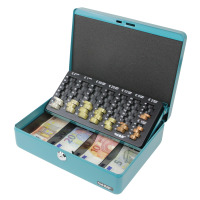 HMF 10015-24 Geldkassette mit Euro-Münzzählbrett, 4 Scheinfächer, Geldzählkassette 30 x 24 x 9 cm, petrol