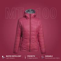 Women's Mountain Trekking Padded Jacket With Hood - MT100 -5°c - L