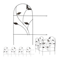 Relaxdays Beetzaun, 5-teilige Beetumrandung für Garten, Dekozaun Metall, Schmetterling Design, HxB: 46 x 250 cm, schwarz