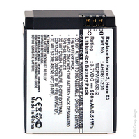 Blister(s) x 1 Batterie caméra embarquée pour GoPro 3.7V 1180mAh