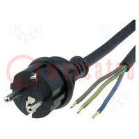 Cable; 3x1.5mm2; CEE 7/7 (E/F) plug,wires; rubber; Len: 3m; black