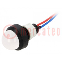 Indicator: LED; prominent; white; 12VDC; 12VAC; Ø13mm; IP40; plastic