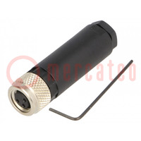 Connector: M8; female; PIN: 3; straight; for cable; plug; 4A; IP67