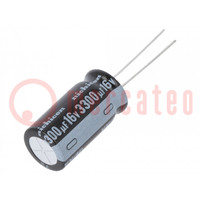 Capacitor: electrolytic; THT; 3300uF; 16VDC; Ø12.5x25mm; Pitch: 5mm