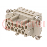 Connector: HDC; contact insert; female; DE; PIN: 10; 10+PE; 16A; 500V