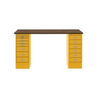 MultiDesk, 1 MultiDrawer mit 6 Schüben, 1 MultiDrawer mit 8 Schüben, Dekor Nussbaum, Farbe Sunflower, Maße: H 740 x B 1400 x T 600 mm