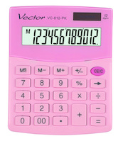 Kalkulator biurowy VECTOR KAV VC-812, 12-cyfrowy, 101x124mm, jasnoróżowy