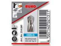 RUKO 214040 Spiralbohrer DIN 338 HSS-G Kreuz 4,0 mm