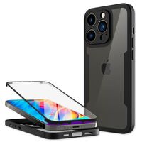 NALIA Clear 360° Hybrid Cover compatible with iPhone 14 Pro Max Case, Transparent Anti-Yellow Non-Slip, Crystal Hard Back & Display Foil & Reinforced Silicone Frame Black, Full-...