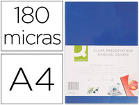 Tapa de encuadernacion q-connect pvc din a4 opaca azul 180 micras caja de 100 unidades