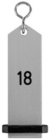 Schlüsselanhänger Bumerang mit Ziffernprägung; 10x3 cm (LxB); silber; Prägung 18