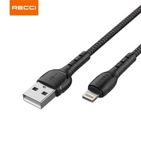 Recci RTC-N16LB 3A gyorstöltő 1m Lightning - USB textil borítású fekete adat- és töltőkábel