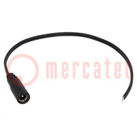 Cable; 2x0.5mm2; wires,DC 5,5/2,1 socket; straight; black; 1.5m