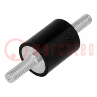 Amortiguador de vibraciones; M6; Ø: 20mm; de goma; Long: 25mm; 310N