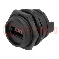 Socket; USB B mini; for panel mounting; soldering; straight; IP67