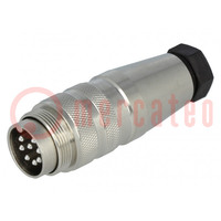 Connector: M16; plug; male; soldering; for cable; PIN: 8; 3A; 300V