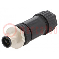 Plug; M12; PIN: 4; male; T code-Power; for cable; screw terminal