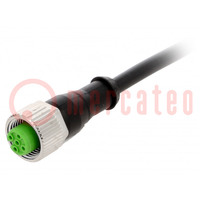 Csatlakozó kábel; M12; PIN: 4; egyenes; 10m; dugó; 30VAC; 4A; PVC