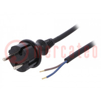Cable; 2x1mm2; CEE 7/17 (C) plug,wires; PVC; 3m; black; 16A; 250V