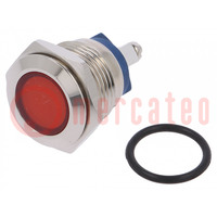 Ellenőrző lámpa: LED; lapos; piros; 12VDC; 12VAC; Ø16mm; csavaros