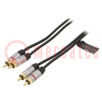 Kabel; RCA-Stecker x2,beiderseitig; 0,75m; schwarz; PVC