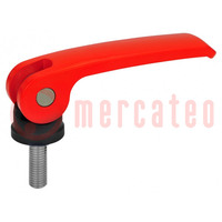 Lever; clamping; Thread len: 50mm; Lever length: 101mm; Body: red