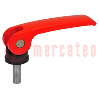 Lever; clamping; Thread len: 50mm; Lever length: 82mm; Body: red