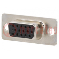 D-Sub; PIN: 15; socket; female; for panel mounting; straight; 5A
