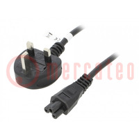 Kábel; BS 1363 (G) dugó,IEC C5 anya; PVC; 1,8m; fekete; 2,5A; 250V