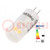 Lámpara LED; blanco caliente; G4; 12VAC; 120lm; P: 1W; 300°; 3000K