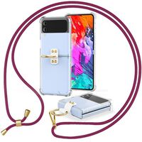 NALIA Clear Cover with Chain compatible with Samsung Galaxy Z Flip4 Case, Transparent Necklace Phonecase with Ring & Adjustable Strap, Anti-Yellow Hard Back & Silicone Frame Red
