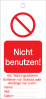 Lockout-Anhänger - Nicht benutzen!/AUSSER BETRIEB, Rot/Weiß, 16 x 7.5 cm, 4