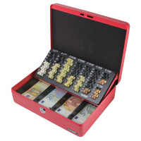 HMF 10015-03 Geldkassette mit Euro-Münzzählbrett, 4 Scheinfächer, Geldzählkassette 30 x 24 x 9 cm, rot
