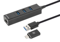 Manhattan USB-C & USB-A Combo Dock/Hub, Ports (4): Ethernet and USB-A (x3), 5 Gbps (USB 3.2 Gen1 aka USB 3.0), External Power Supply Not Needed, USB-A Male with Attachable USB-C...