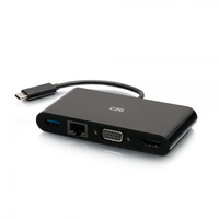C2G USB-C® auf HDMI®, VGA, USB-A und RJ45 Multiport-Adapter - 4K 30 Hz - Schwarz