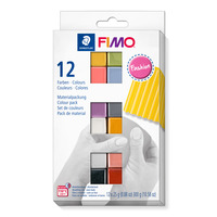 FIMO® soft 8023 Materialpackunug "Fashion Colours" im Kartonetui mit 12 Halbblöcken (sortierte Farben), Gebrauchs- und Modellieranleitung