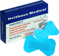 YPSITECT Fingerkuppenverband blau 4,5 x 8 cm Holthaus 100 Stück (1 Paket), Detailansicht
