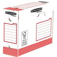 Fellowes Bankers Box Basic extra erős archiváló doboz A4+, 100mm, 20db/csomag, fehér-piros (4474102)