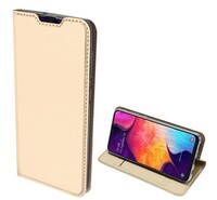 DUX DUCIS SKIN PRO tok álló, bőr hatású (FLIP, oldalra nyíló, bankkártya tartó, asztali tartó funkció) ARANY [Samsung Galaxy A50s ...