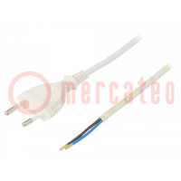 Kabel; 2x0,75mm2; CEE 7/16 (C) stekker,draden; PVC; 2m; wit; 2,5A