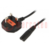 Cable; 2x0.75mm2; BS 1363 (G) plug,IEC C7 female; PVC; 1.8m; 2.5A