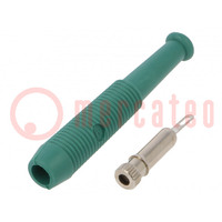 Socket; 2mm banana; 6A; 60VDC; Overall len: 39mm; green; on cable