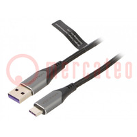 Kabel; USB 2.0; USB A wtyk,USB C wtyk; niklowany; 0,5m; czarny