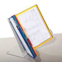 Standfester Tischständer aus Metall mit 10 farbig sortierten Klarsichttafeln und Beschriftungsreitern | BZ5018