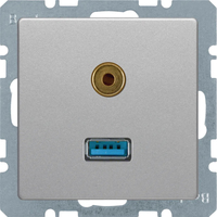 Berker 3315396084 wandcontactdoos USB A + 3.5mm Aluminium